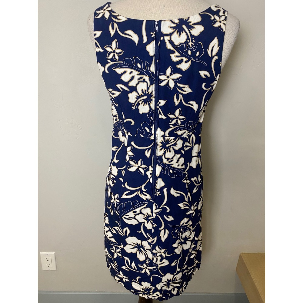 Hilo Hattie Vintage 90s Hawaiian Floral Sheath Dress Navy Blue Size 8 Made in HI - Picture 2 of 7